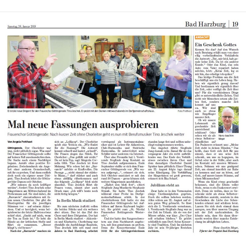 Tino Jeschek Chorleiter Dirigent Zeitung